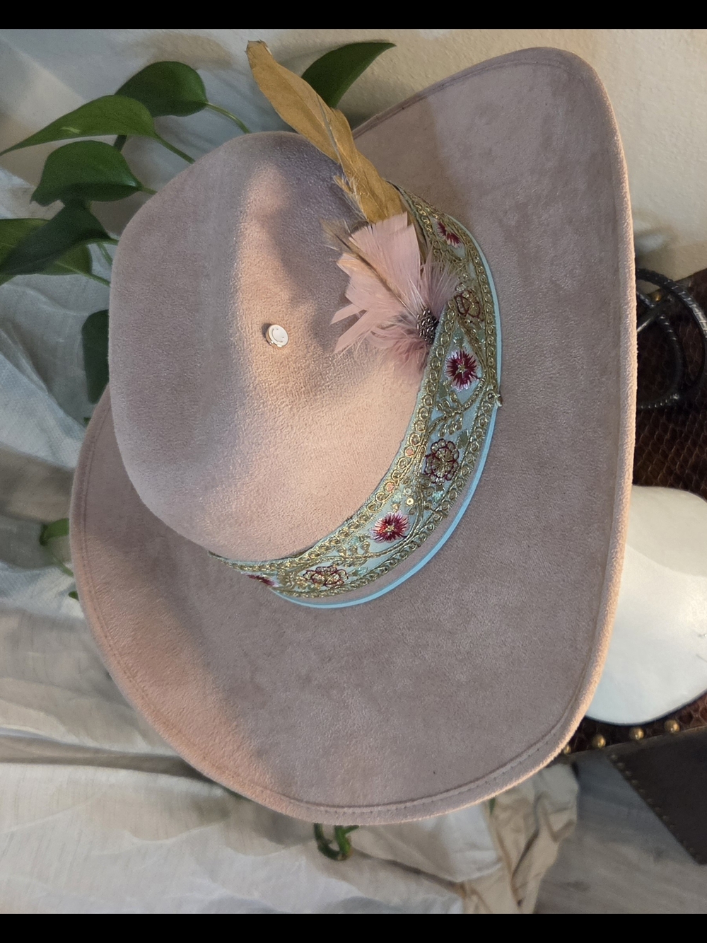 🌸 Stunning Mauve & Gold Boho-Chic Custom Western Festival Hat 🌸